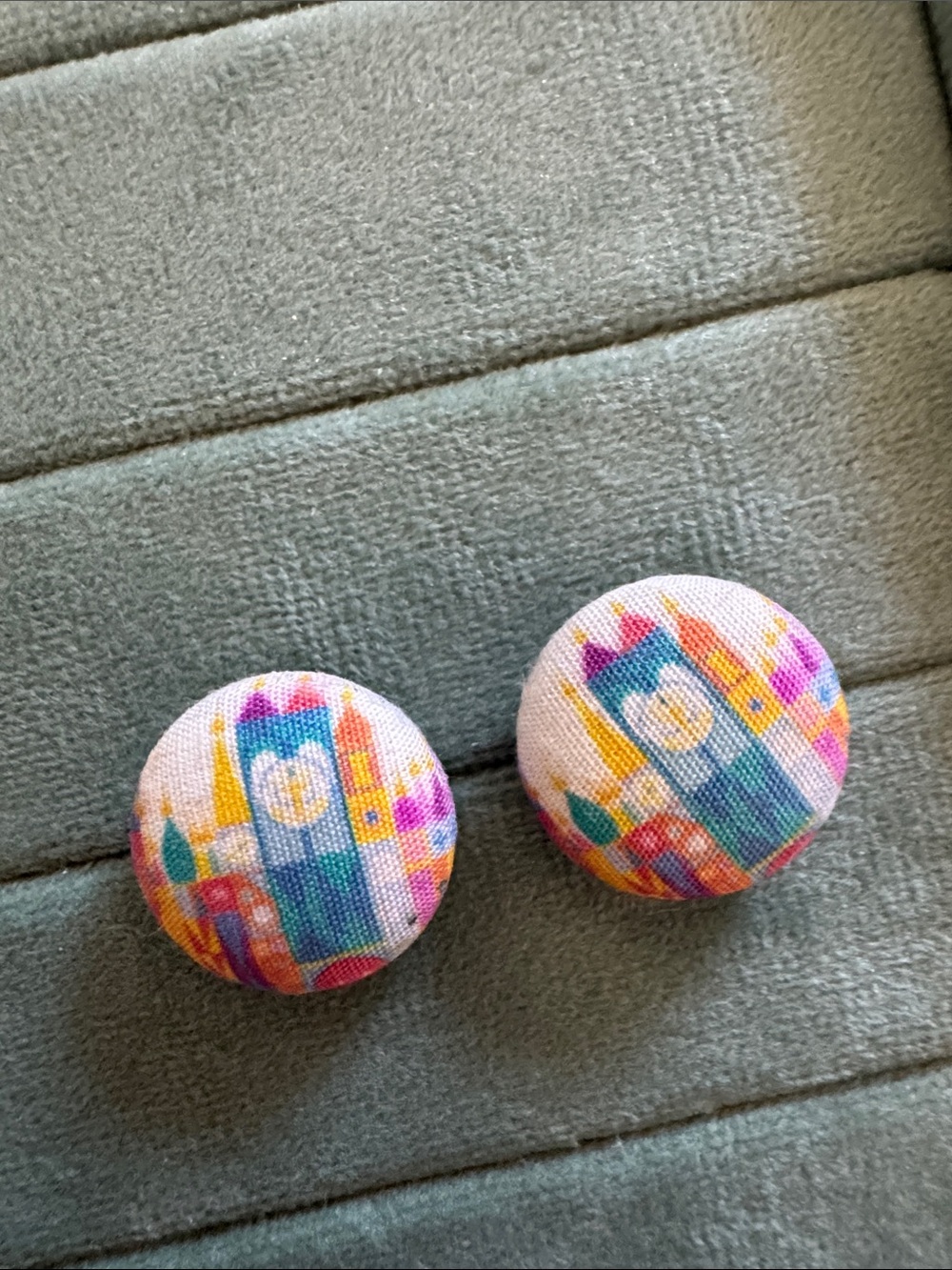 Handmade Colorful Fabric it’s a small world Disneyland Button stud Earrings